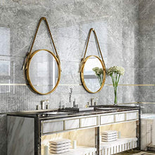 YF-Mirror 78/5000 Specchio pensile, Specchio da Trucco Tondo Bagno 80 cm Finitura Ottone con Corda di Canapa