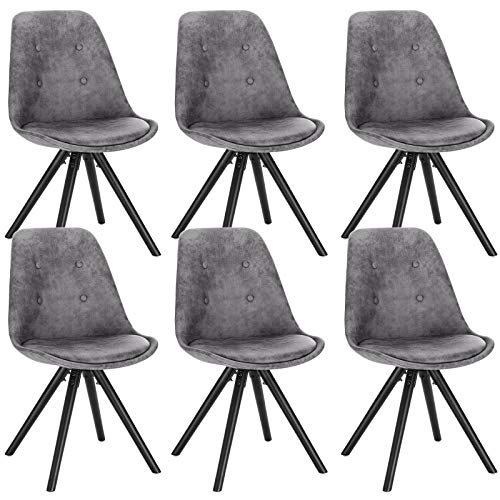 WOLTU BH268dgr-6 Set di 6 Sedie per Sala da Pranzo Soggiorno Stile retrò Seduta Imbottita con Schienale Senza Braccioli in Tessuto Grigio Scuro