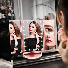 WEILY Specchio di Vanity Trifold dello specchio di trucco illuminato con l'ingrandimento di 1X/2X/3X, le notti naturali del LED, lo schermo di tocco, lo specchio caricabile (Oro Rosa)