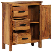 mewmewcat Credenza in Legno Massello di Sheesham 65x30x80 cm,Credenza Vintage in Legno Massello di Sheesham con 3 Cassetti e 1 Armadietto
