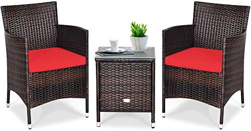YRRA Set di mobili da Patio Set da 3 Pezzi con Conversazione in Rattan di Vimini da 3 Pezzi con tavolino Sedie e Cuscini Spessi Adatti per Giardino del Patio-Rosso