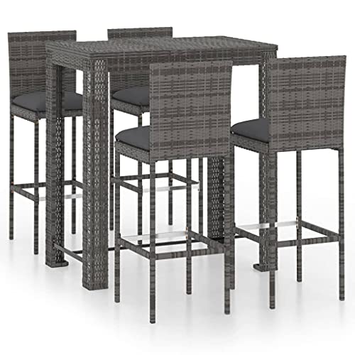 vidaXL Set Bar da Giardino 5 pz con Cuscini in Polyrattan Grigio
