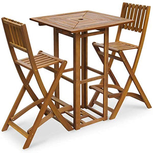 Set da Pranzo da Giardino 3 pz Pieghevole in Massello di Acacia - Tavolo da Picnic con 2 Sedie - Tavolo con Foro per Parasole- per Giardino, Patio o Balcone