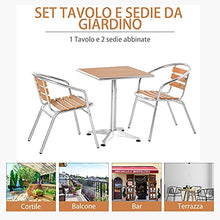 Outsunny Set Tavolo e Sedie da Giardino ed Esterno 3 Pezzi in Alluminio con Finitura Effetto Legno