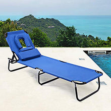 LINGZE Lettino Prendisole Pieghevole reclinabile Sedia con Cuscino, Giardino Spiaggia reclinabile per Esterni Regolabile, Blu
