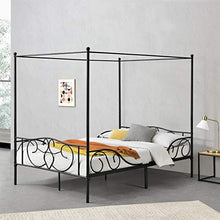 [en.casa] Letto Francese a Baldacchino 140x200 cm Struttura Letto in Acciaio con Elementi Laterali Decorativi in Stile Classico/Romantico - Nero