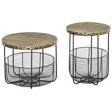 Set 2 Tavolini da Giardino in Metallo con Ceste Nero e Bronzo