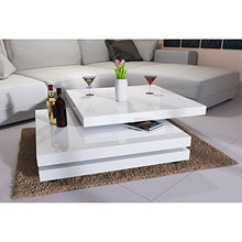 Deuba Tavolino da Divano Salone Bianco Laccato Lucido Girevole a 360° Design Moderno 76x76cm Soggiorno sofà Tavolo caffè