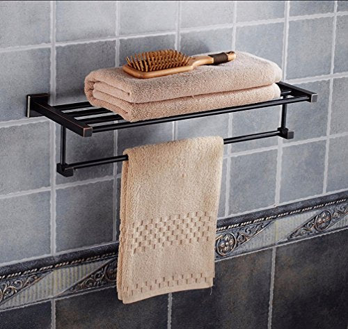 MBYW Portasciugamani Moderno e Minimalista Alto carico Portasciugamani Elegante da Bagno Mensola portaoggetti Porta Asciugamani in Rame Nero, Stile Due 35 cm