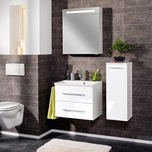 FACKELMANN B.Clever - Set di mobili da bagno, 3 pezzi, 60 cm, con lavabo in marmo e armadietto a specchio a LED