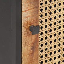 Tidyard Comodino Vintage Industriale in Legno Massello di Mango Grezzo e Canna con Anta 40x30x50 cm,Comodino Camera da Letto Vintage Industriale,Comodino Cameretto Vintage Industriale