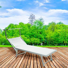 Lettino prendisole pieghevole in alluminio e textilene da esterno, giardino, terrazzo, spiaggia o piscina, con tettuccio e schienale regolabile, colore Bianco