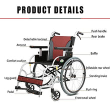 Sedia A Rotelle da Trasporto con Telaio in Acciaio Leggero, Forniture Mediche, Sedia Pieghevole Portatile, Grandi Ruote Posteriori da 20 Pollici, Sedile Largo 17 Pollici A