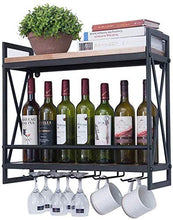 Zfggd Wine Rack Parete, Titolare del Vino 21.6in Rustico Metallo Appeso, Gli Accessori del Vino, 2-Tiers Montaggio a Parete Bottle Holder con 5 Calice Holder