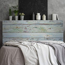 Testiera per letto in PVC, decorativa, economica, con assi orizzontali dipinte in vari toni turchesi antich (100 x 100)