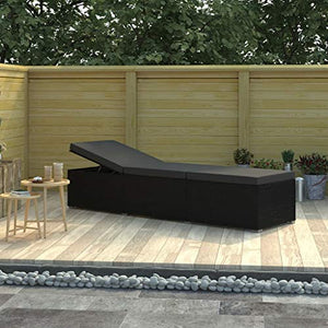 Festnight Lettino Prendisole con Cuscino in Polyrattan Schienale Regolabile Nero per Arredo Esterni e Giardino 195 x 60 x 31 cm Letto Isola da Giardino Esterno