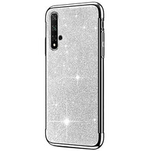 Herbests Case Cover per Huawei Honor 20, Custodia Silicone Huawei Honor 20 Bling Glitter Brillantini Placcatura Cover Crystal Trasparente Morbido TPU Gel Silicone Caso Case, Argento