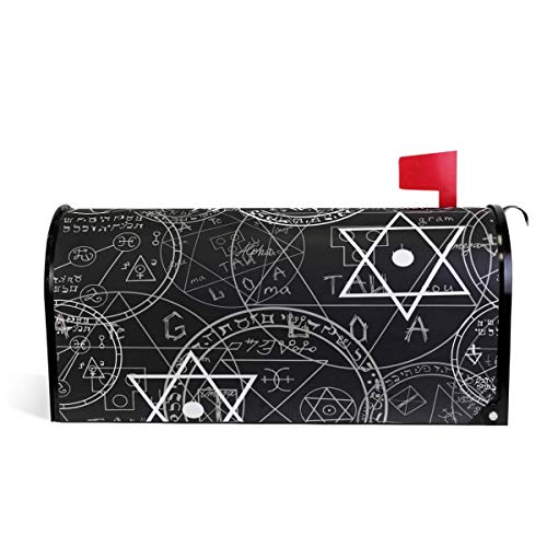 Mystic Geometrico Occult Symbols Pentacles Black Mailbox Copre Magnetico Grande Postale Casella Involucri Giardino Cortile Decorazione Casa Oversize Dimensioni 64,8 x 53,3 cm