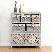 Gabinetto da cassetto, elegante grigio Paulownia cassetto da pranzo in legno solido mobile con cesto di vimini,Grey