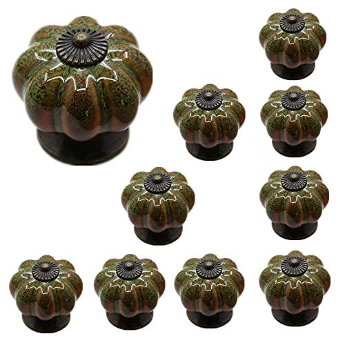 Maniglia in Ceramica Set / 10pcs manopola della porta in ceramica 40mm kartoon smaltato zucca vintage stile rurale armadio armadio dresser cassetto estraibile maniglie con base in bronzo antico