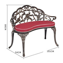 Panca da giardino da esterno in ferro battuto da 40 pollici, panchina doppia terrazza intagliata a rosa, combinazione di sedute per il tempo libero all'aperto con schienale, (con cuscino)