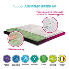 Topper materasso, sopramaterasso memory TRASPIRANTE a zone differenziate, Alto 6 cm, tessuto ARGENTO anallergico antimicrobico sfoderabile, CUSCINO IN REGALO - AIR MEMO GREEN piazza e mezza 120x190