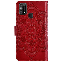 URFEDA Pelle Libretto Custodia Compatibile con Galaxy M31 Cover Libretto Portafoglio 3D Girasole Fiore Di Mandala Case Antiurto Cover Silicone Morbido Custodia Magnetico Taccuino Flip Custodia Rosso