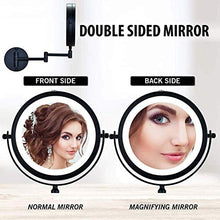 WZDD Specchio da Trucco da Parete, 5X Ingrandimento Specchio Trucco con Luce LED, 360° Girevole Specchio Cosmetico - per Camera da Letto, Desktop (Nero)
