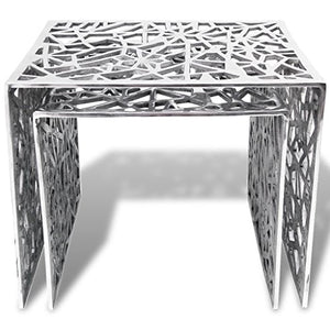 vidaXL Set 2 Tavolini Salotto Soggiorno ad Incastro Quadrati Alluminio Argento