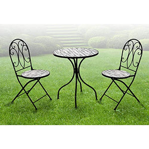 INDa-Exclusiv - Set di 3 sedie a mosaico, tavolo da giardino con 2 sedie a mosaico, effetto pietra, mobili da giardino