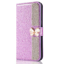 Miagon Diamante Custodia per Xiaomi Redmi Note 9 PRO,Brillante Glitter Farfalla Catena Portafoglio in Pelle PU Cuoio Caso Carte di Slot Cover Protettiva,Porpora