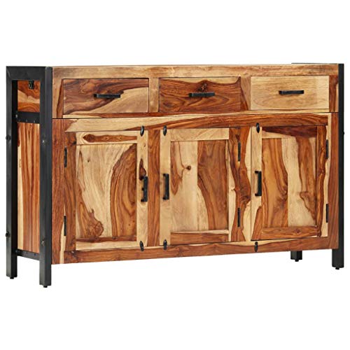 vidaXL Legno Massello di Sheesham Credenza con 3 Ante in Legno e 3 Cassetti Artigianale Robusta Madia Armadietto Espositore Telaio in Acciaio