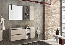 Mobile da bagno colore Rovere Tranche,specchio con luci a led,Misura: L.120 P.35 cm Top Lavabo bianco In Ocritech Con Vasca Integrata
