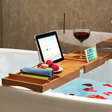 XYNB Mensola per Vasca Antiscivolo, Carrello allungabile Impermeabile Multifunzione con Supporto per Bicchiere di Vino e Supporto per iPad/Vassoio per Libri, Adatto per la Maggior Parte delle vasc