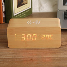 Vikye Sveglia, Sveglia digitale LED Scrivania in legno per 3 gruppi di sveglia wireless con controllo vocale e controllo vocale((Colore del legno))