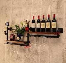 YIONGA CAIJINJIN Wine Rack Cremagliera del Vino, Tubo di Ferro battuto Loft Parete in Legno massello Vino Rack Vino Appeso Bar Rack, Stand di Esposizione Conservazione