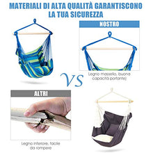 Goplus Sedia Amaca Imbottita in Cotone, Poltrona Sospesa con Bastone in Legno Massello, Poltrona Amaca da Giardino con capacità 120 kg, Perfetta per Salotto, Terrazzino, Soggiorno e Balcone (Blu)