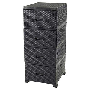 ADGO Armadio con 4 cassetti, in rattan, per camera da letto, armadio, in plastica, 38 x 45 x 90 cm, colore: nero