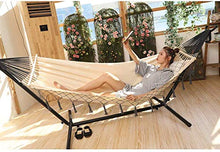 FDSZ Amaca in Cotone Doppia Portatile con Supporto in Metallo Pesante, stoccaggio Pieghevole, carico Massimo 250 kg, può Essere utilizzato per Il Giardino Camping Terrace Swing Beach Travel