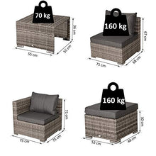 Outsunny Divano da Esterno in Rattan e Alluminio, Set 8 Pezzi, Salottino da Giardino Grigio, Salvaspazio (75x75x71cm)
