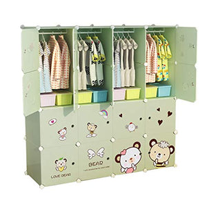 Locker 16-Porte Armadio 4 Hanging Archivi Rimovibili di Plastica 8-Gitter Scaffali Abbigliamento Home Camera Verde 147X37X147CM MUMUJIN