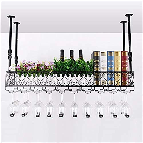 Portabottiglie Da Parete In Metallo Porta Bottiglie E Vetro Pratico Scaffale Per Bottiglie Di Vino- Portabottiglie Vintage Da Appendere, Supporto Calice, Per Decorazione Cucina E Bar-80 * 25cm_Nero