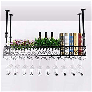 Portabottiglie Da Parete In Metallo Porta Bottiglie E Vetro Pratico Scaffale Per Bottiglie Di Vino- Portabottiglie Vintage Da Appendere, Supporto Calice, Per Decorazione Cucina E Bar-80 * 25cm_Nero
