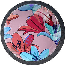 Giglio blu rosso floreale rosa Pomelli per Porta Set di 4 Pomelli per Mobili Manopole per Cassetti Cucina Armadio Vetro