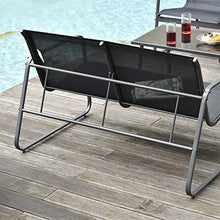 Outsunny Set Tavolino con Panchina e 2 Sedie da Giardino, Arredamento da Esterno in Metallo e Textilene, Nero