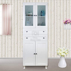 Mobiletto Bagno Mobile con Ante e cassetti salvaspazio in Legno Compatto Stile Shabby Chic Colore Bianco Opaco con vetrine Armadio scarpiera
