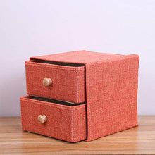 Aimili - Set di cassettiera, in tessuto di lino, cassetto per cosmetici, con manico in legno, 2 strati, 22 x 22 x 21 cm, colore: grigio