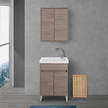 Inbagno Mobile lavatoio lavanderia con vasca in ceramica, L.61 x P.51 x H.87,5 cm, serie Way diverse colorazioni, include vasca in ceramica bianco lucido (Rovere scuro)
