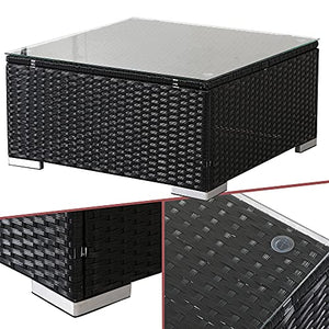 Arebos Tavolino in rattan sintetico | nero | Tavolo da giardino resistente alle intemperie | Tavolo da caffè con piano in vetro | 70 x 70 x 34 cm