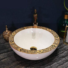 Jgophu China Artistic Lavabo in ceramica fatto a mano rotondo Counter Top Lavandino Bagno Vaschetta Colore Bianco Lato Oro